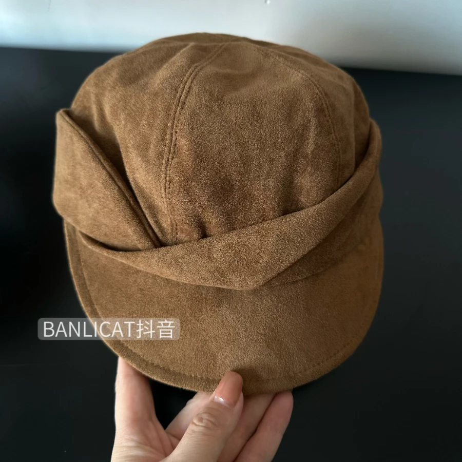 BanliCat 小众麂皮绒马术帽女2025秋冬新品驼色贝雷帽子韩系氛围