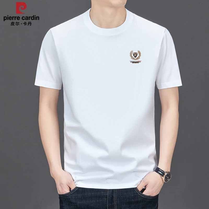 皮尔卡丹100%纯棉短袖男士t恤圆领夏季薄款商务休闲免烫抗皱打底T