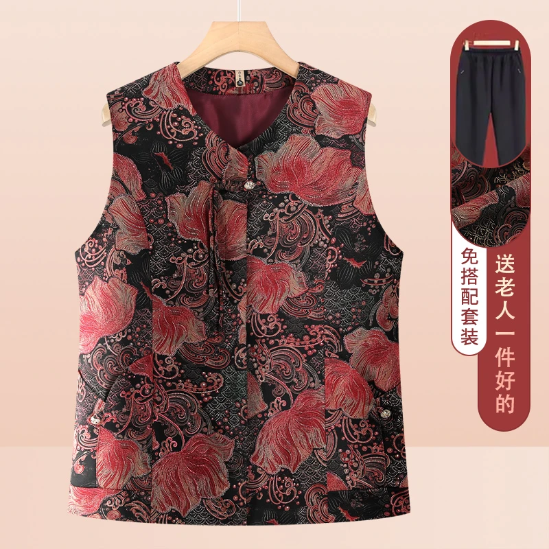 中老年时尚女装奶奶秋季马甲坎肩妈妈秋装上衣无袖外套老太太衣服