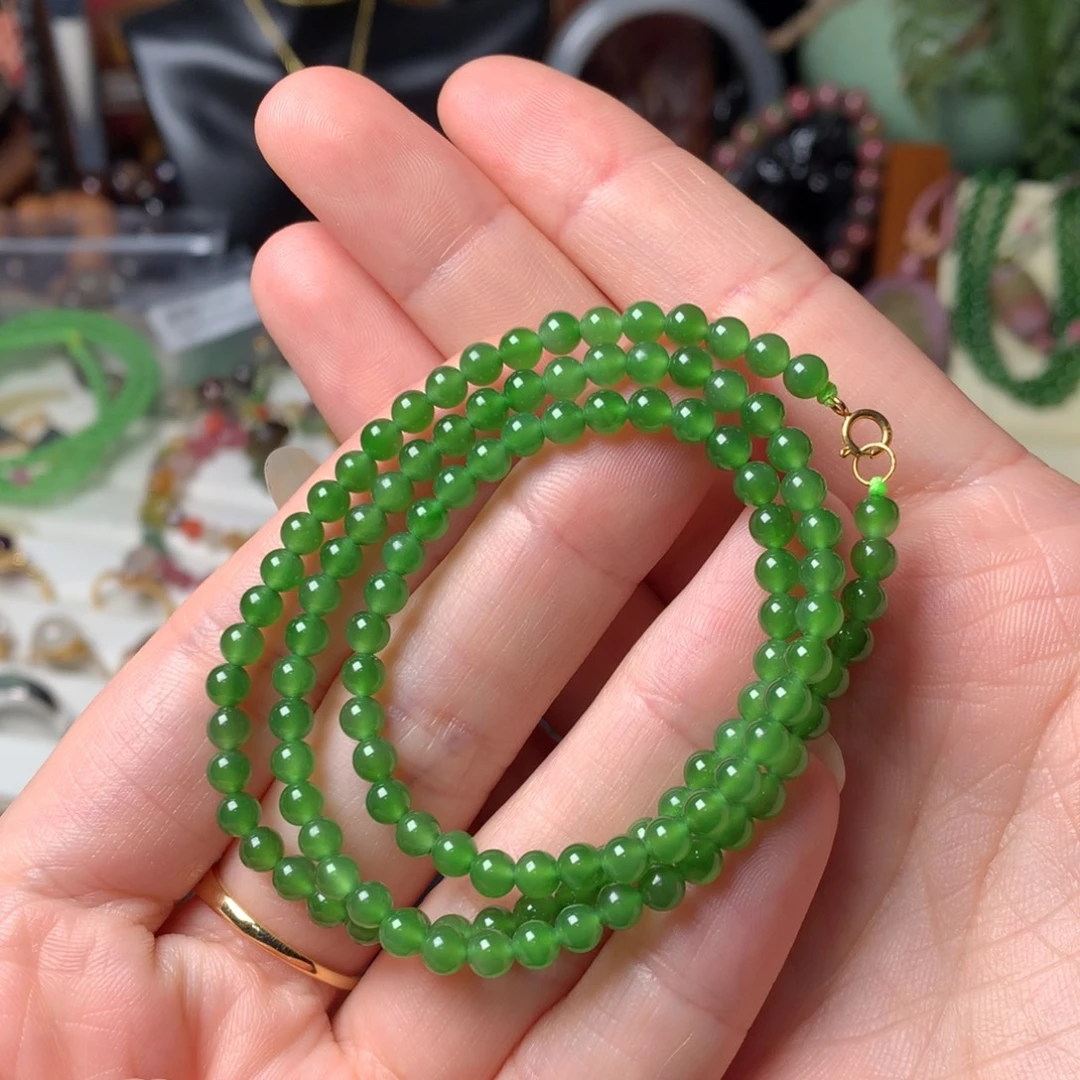 多***米和田玉（碧玉）18K金镶嵌颈饰SL0005