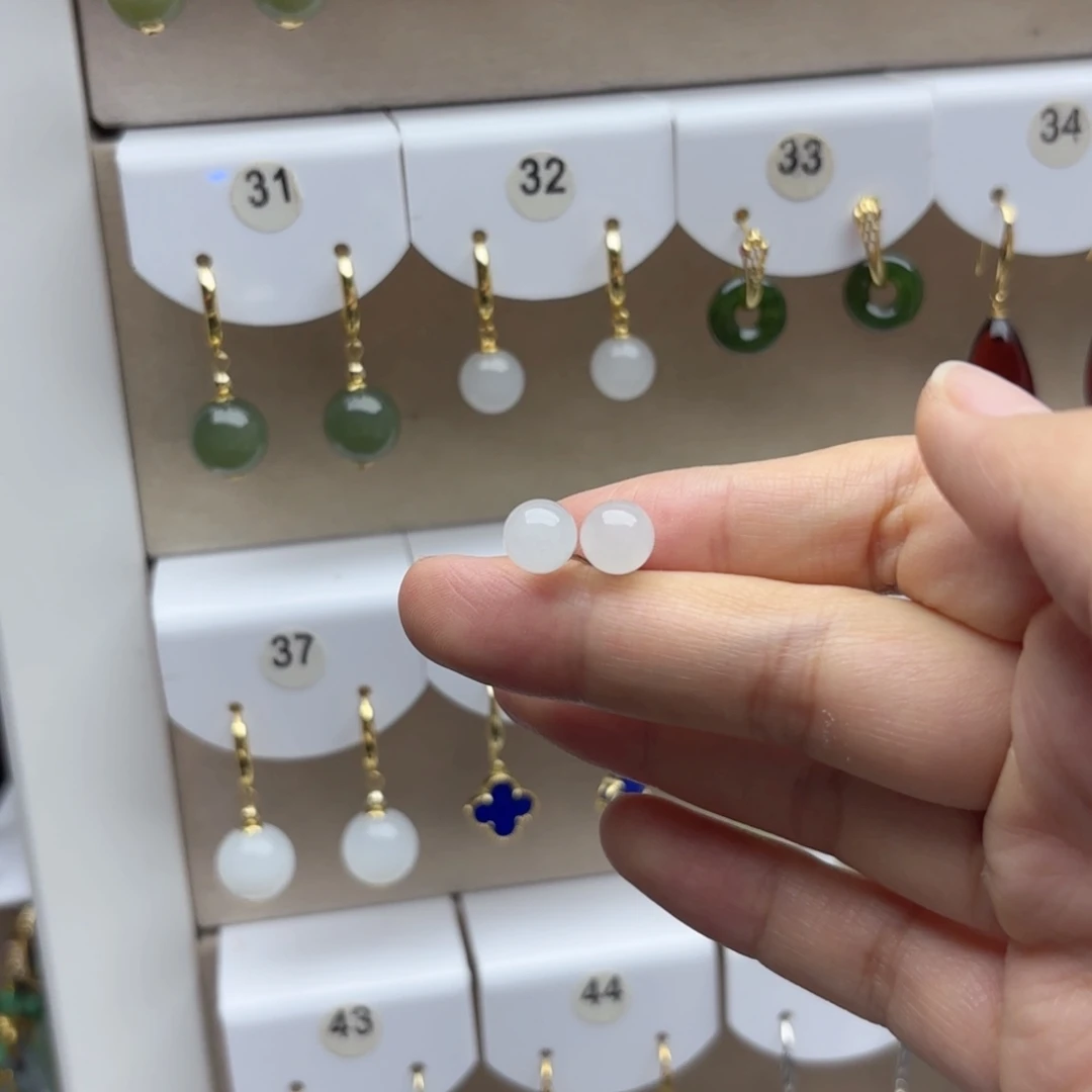 银S925镶嵌和田玉耳饰