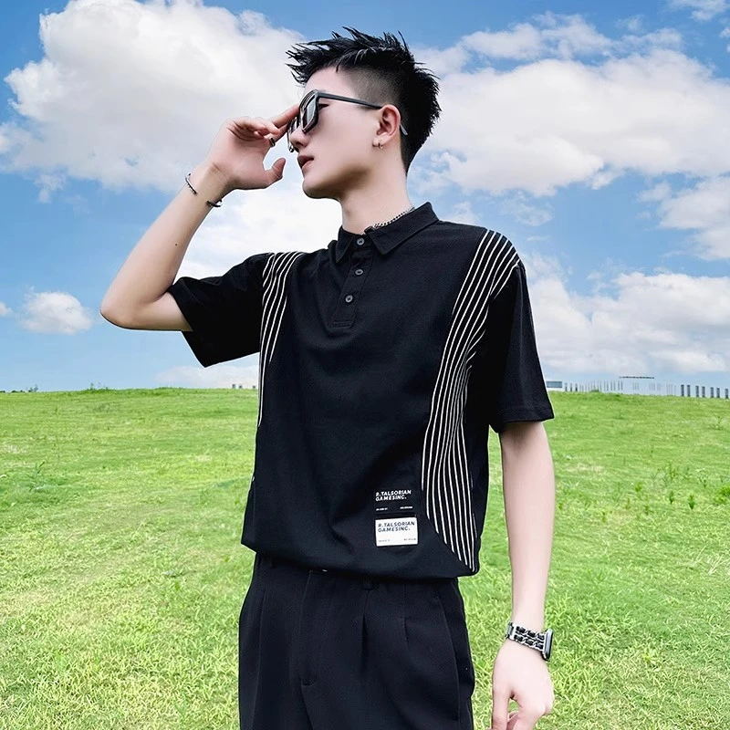 条纹短袖polo衫男夏季潮牌翻领T恤2025新款休闲薄款衣服痞帅半袖t
