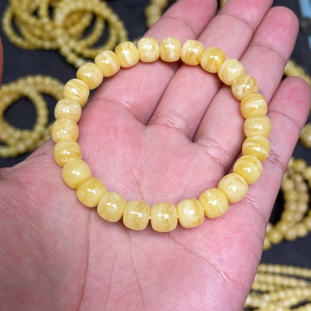 蜜蜡未镶嵌裸石虎皮纹千层雪蜜蜡手串8.8mm