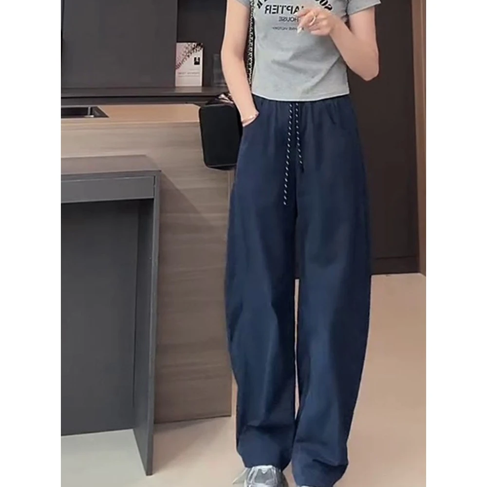 【小曹大码】梨型身材高腰宽松显瘦抽绳直筒休闲裤-KXDM22026