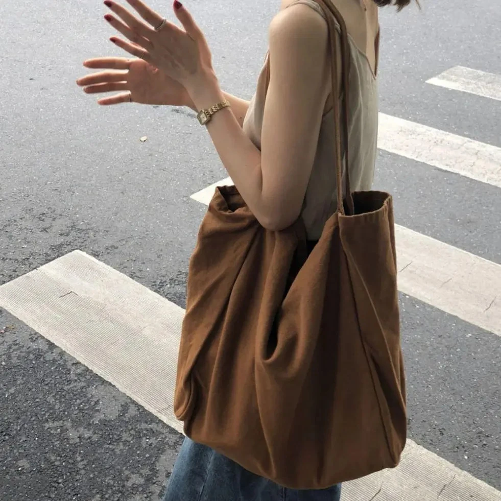 简约时尚百搭帆布包大容量单肩包女上班通勤包港风日系女式斜挎包