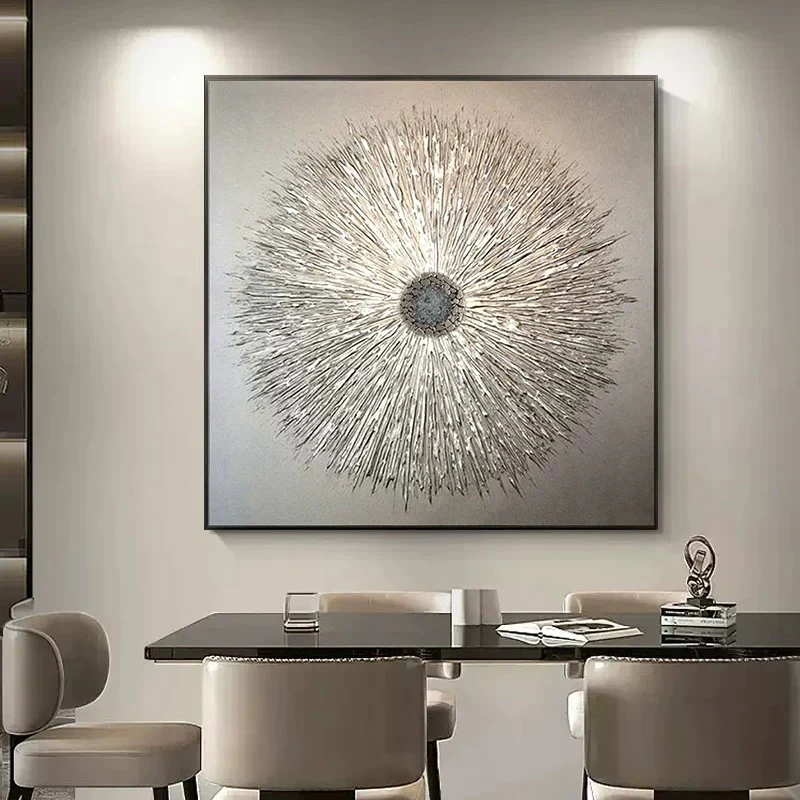 抽象油画后现代手工砂岩画客厅轻奢银简约大气高档餐厅玄关挂画