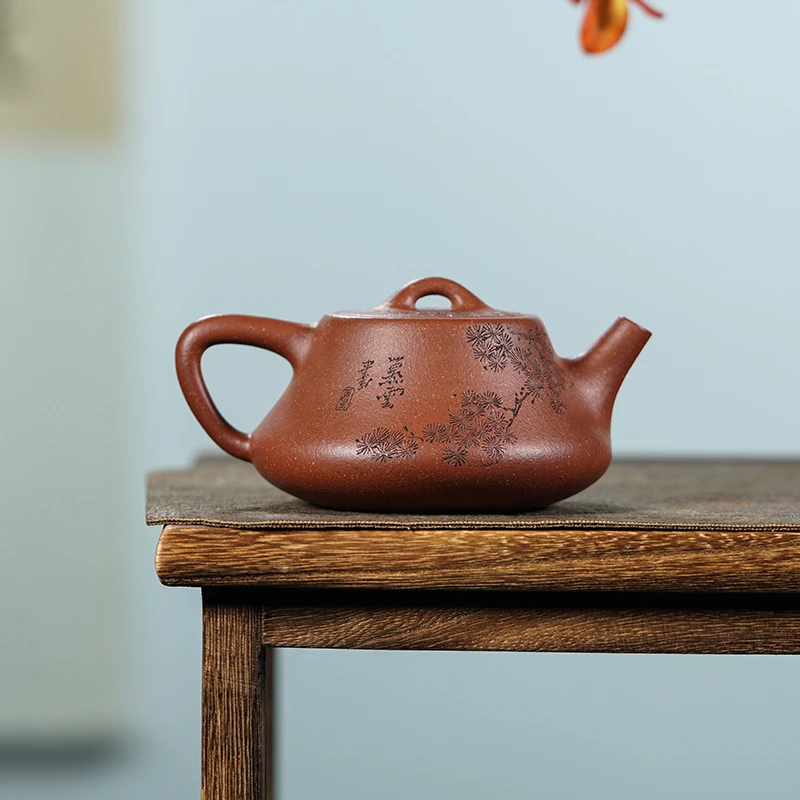 宜兴紫砂茶壶p70012柱瓢 宝山红降坡原始共生矿