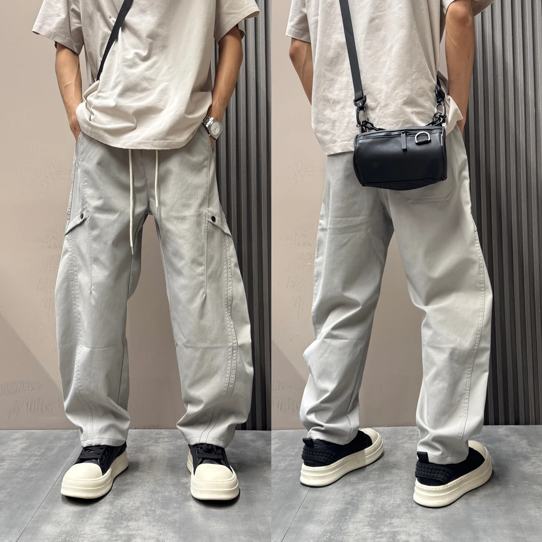 秋季新款痞帅机能风休闲工装裤男士美式潮流青年痞帅阔腿弯刀裤
