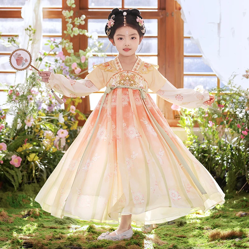 SL3347汉服女童春秋儿童古风超仙古装2025新款国风唐装公主连衣裙