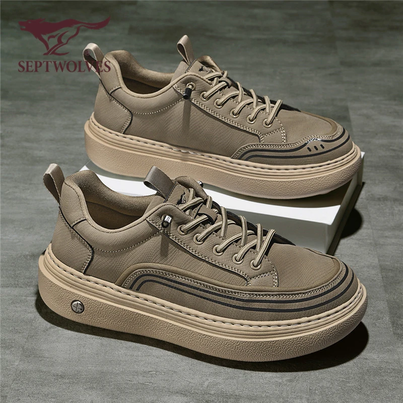 七匹狼男鞋2025新款秋季时尚百搭休闲板鞋男款增高厚底一脚蹬潮鞋