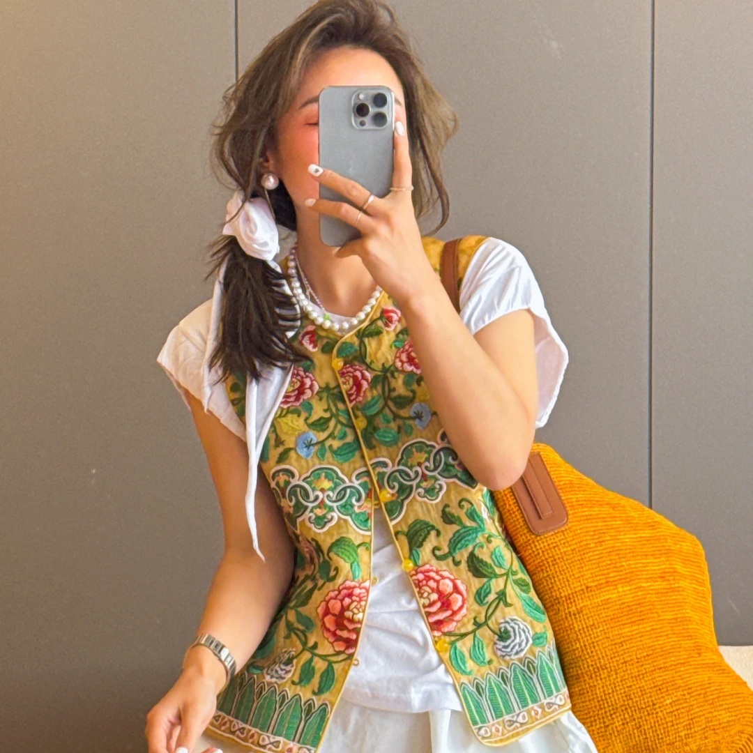 欧货新款重工刺绣国风款减龄款版桑蚕丝国风马甲