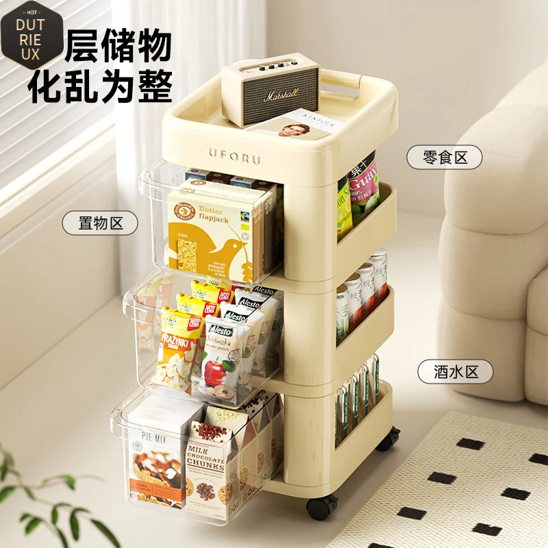 小推车置物架家用客厅落地抽屉式大容量零食架多层功能收纳储物柜