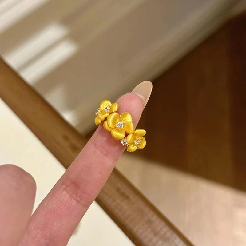 铜合金戒指 新款超闪金色拉丝樱花戒指女款 小众设计感复古宫廷风