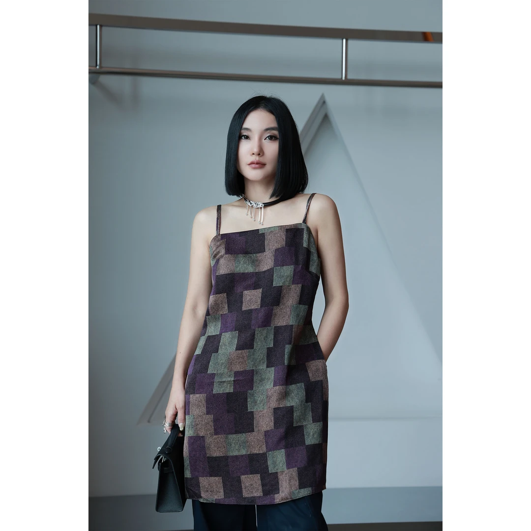 【妙妙精选】HUANGNAJI紫霞织锦-时尚气质香云纱格子背心1327