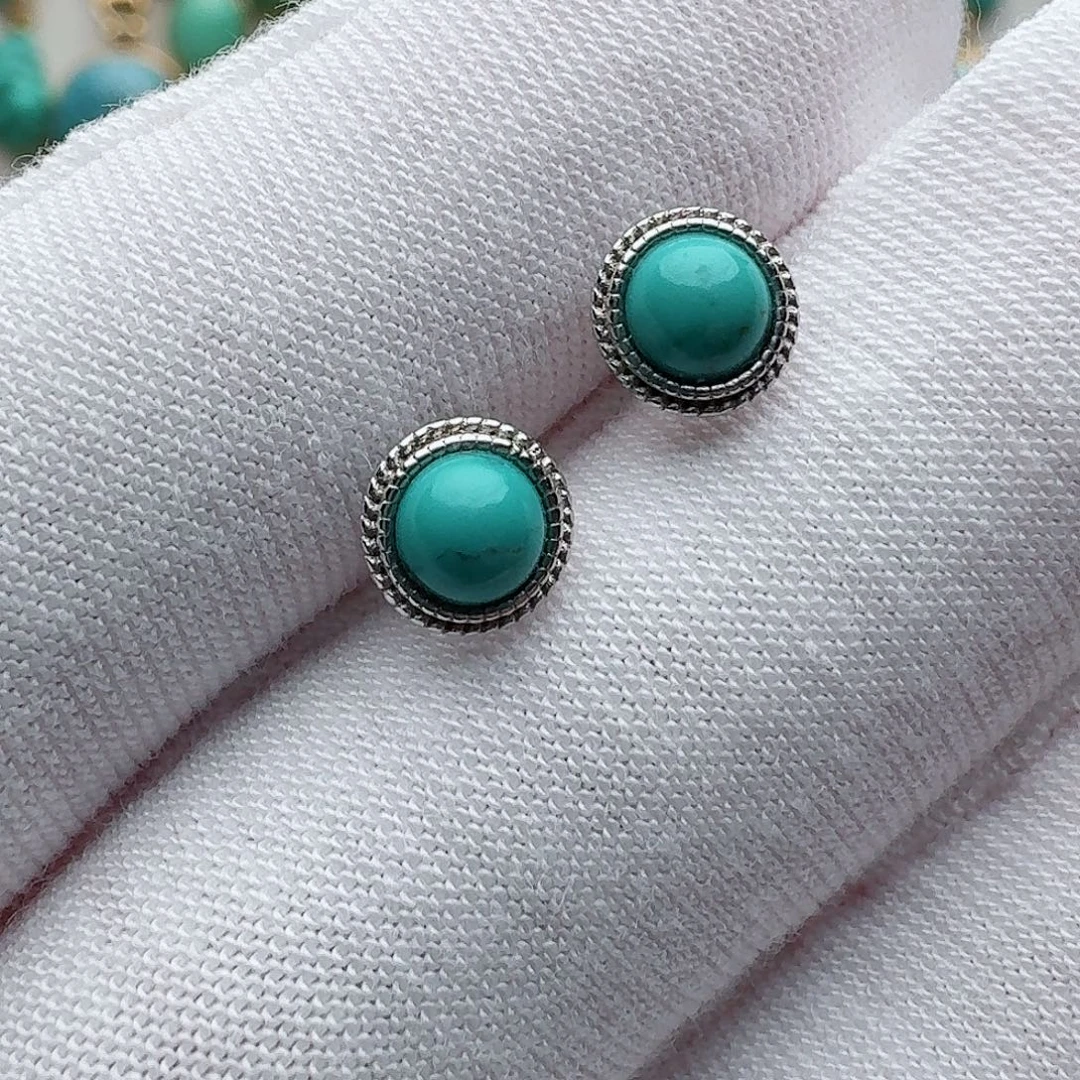 绿松石银S925镶嵌耳饰