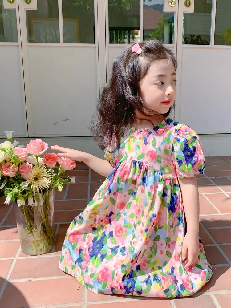 儿童连衣裙女童洋气2025年新款时髦女孩宝宝中大童公主裙泡泡袖