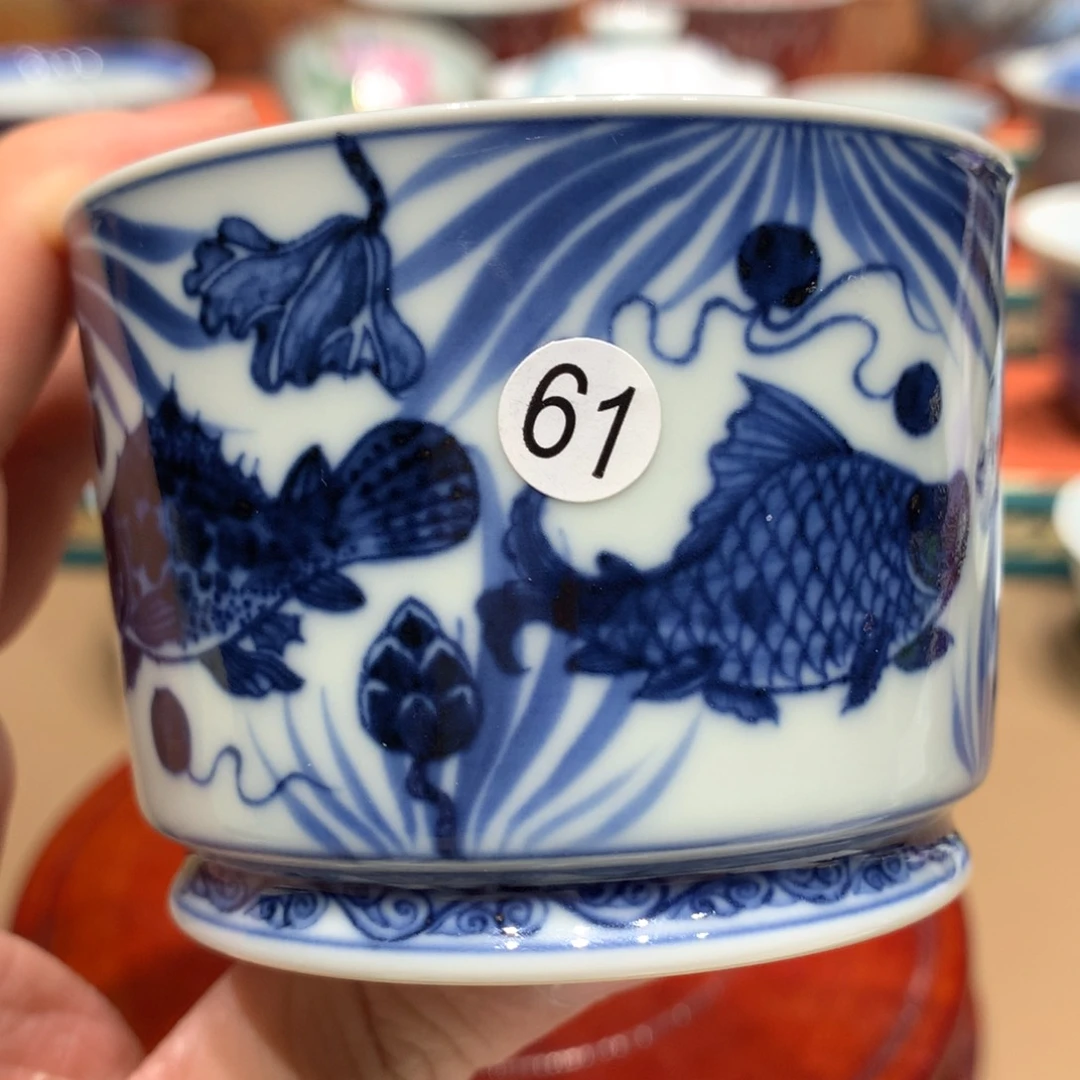 摆件?**?61青花鱼藻直筒杯