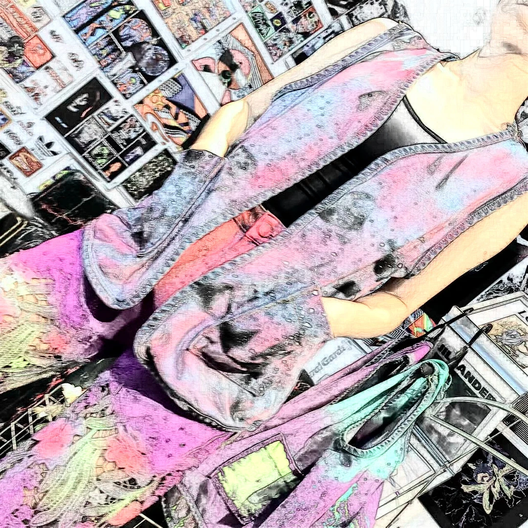 N【孤品捡漏6789】原创手绘涂鸦潮牌个性时尚显瘦裤子男女同款