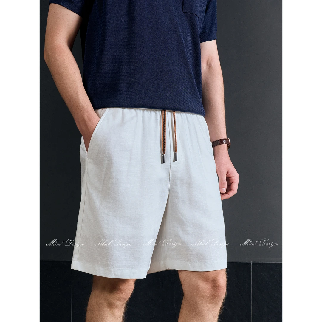 MBNL-F「素朴绅雅」秦磊男装经典织带抽绳水洗天丝麻短裤LL-SKZ2048