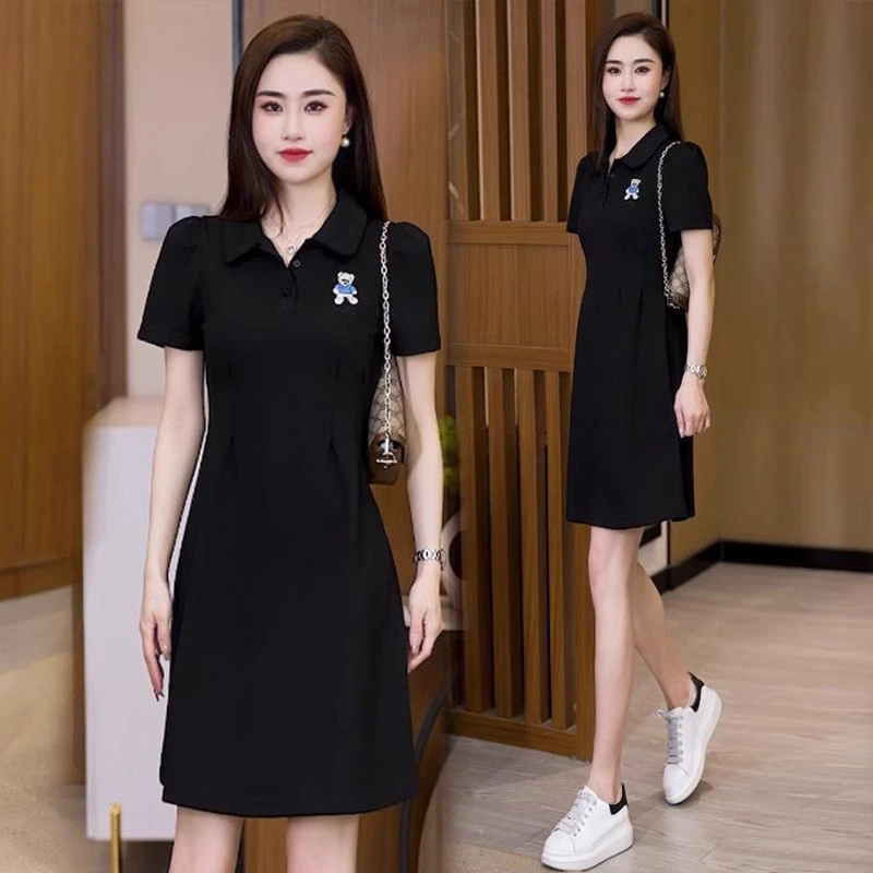 时尚polo领连衣裙女2025夏季新款时髦洋气收腰显瘦气质中长款裙子