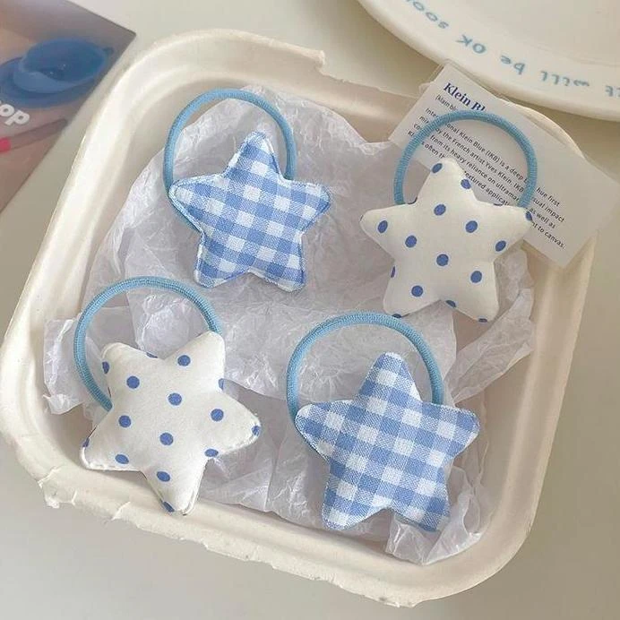 甜美格子波点星星~高弹力发圈布艺头绳少女新款马尾不伤头发皮筋