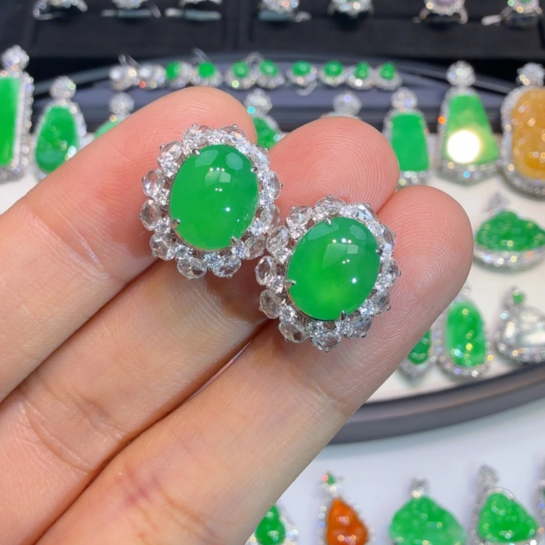 翡翠18K金镶嵌耳饰收到货48小时鉴赏期