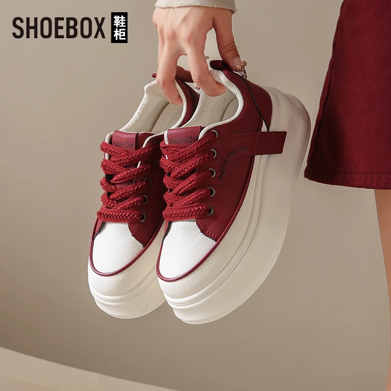 SHOEBOX鞋柜踩屎感爆款小白鞋女2025春季新款红色厚底休闲板鞋