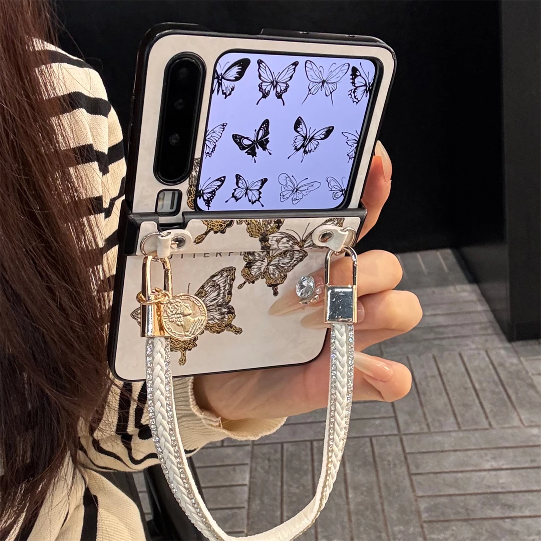 适用华为purax典藏版折叠屏手机壳pocket2高级感皮质烫金蝴蝶手绳