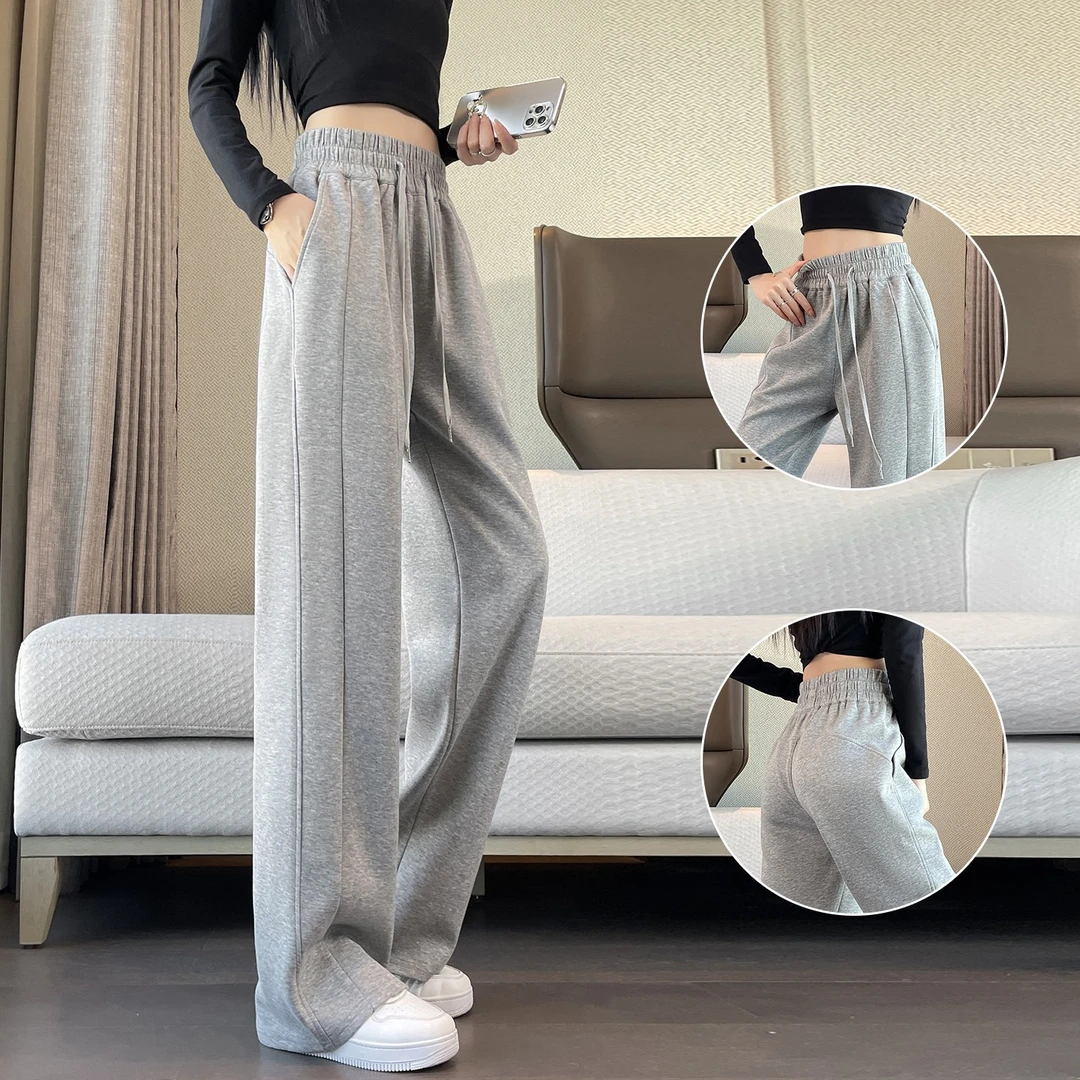 灰色运动裤女春秋季宽松直筒卫裤2025新款爆款lulu裤子休闲阔腿裤
