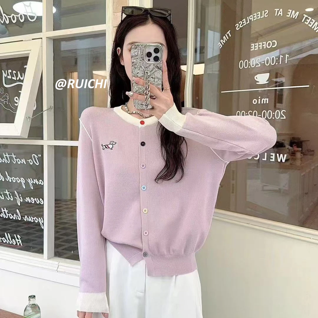 韩系休闲风~童趣小狗刺绣春款2025针织开衫上衣百搭时尚