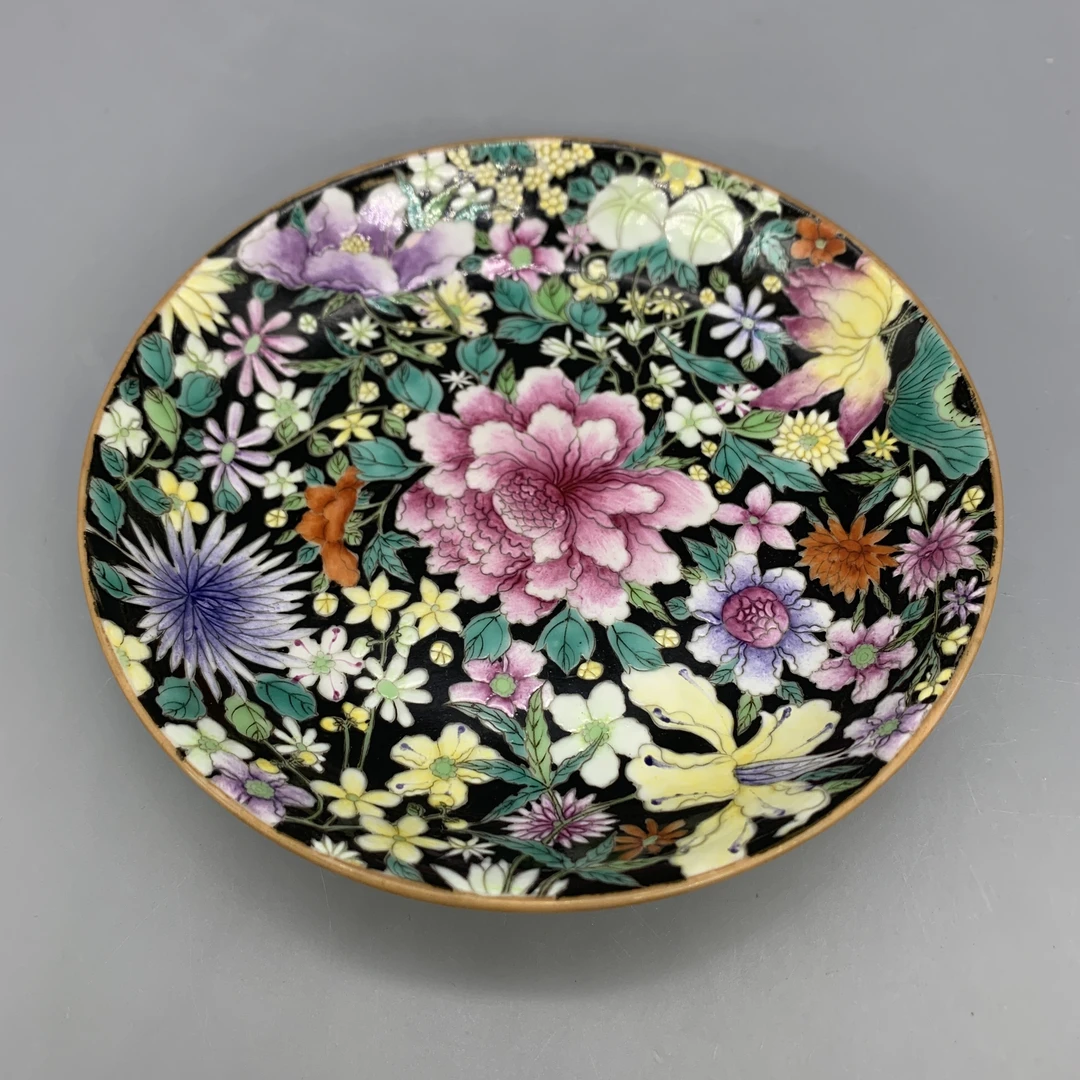 32509152*民国墨地粉彩百花纹盘/瓷器三/江苏省文物总店/MM