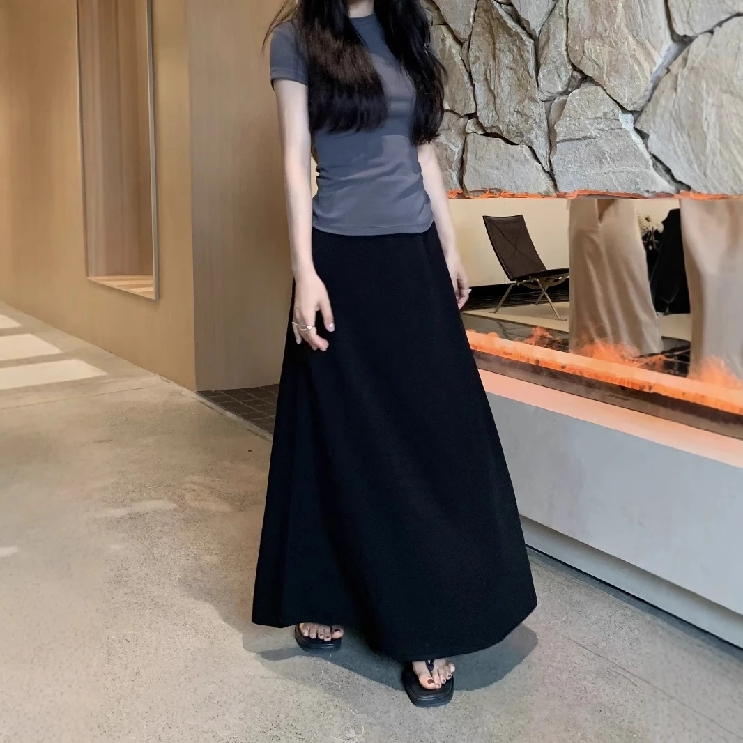 ~无痕莫代尔凉感高腰大摆半身裙显瘦弹力字裙韩版女装新款