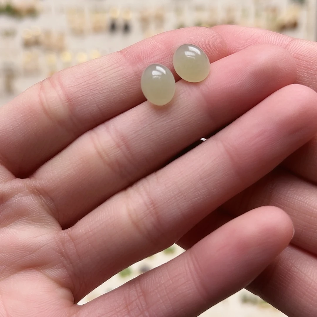 银S925镀金镶嵌和田玉耳钉