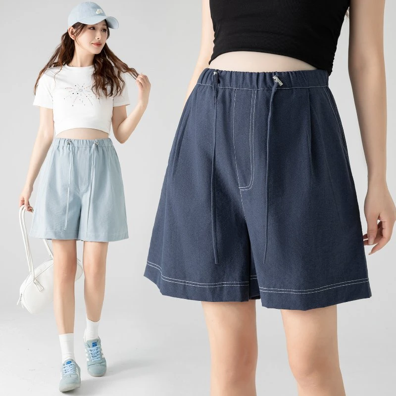 孕妇装夏季2025新牛仔短裤柔软亲肤宽松款产前产后可穿抽绳可调节