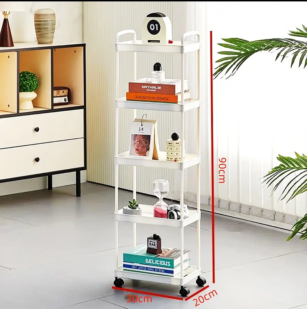 【五层】Y-8五白可移动置物架收纳储物 推车带轮子客厅儿童零食架-1