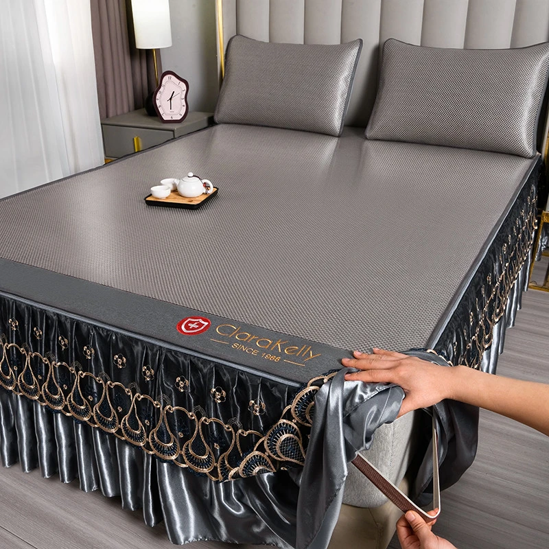 夏季新款凉席藤席床裙款三件套可拆卸冰藤空调软席套件床罩冰丝席