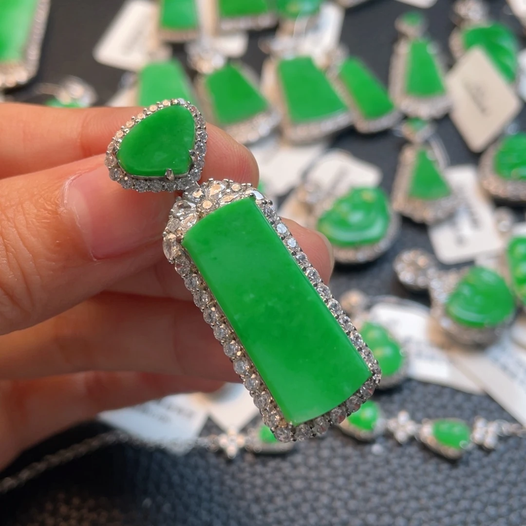 翡翠银S925镶嵌吊坠(不含链)