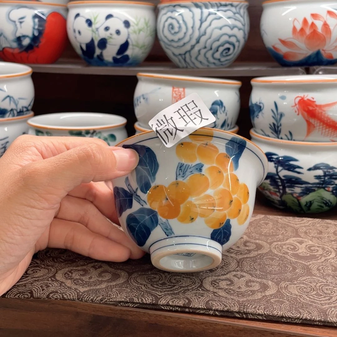 釉下手绘茶具微瑕