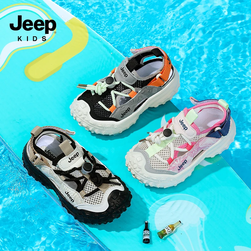 jeep儿童凉鞋夏季透气网面防滑男童运动凉鞋适合女童户外沙滩凉鞋