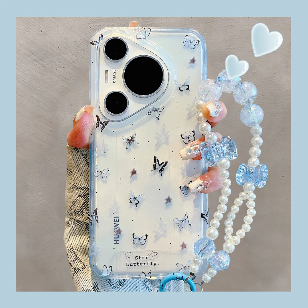 适用华为pura70pro手机壳mate70/60pro韩系晕染透蓝蝴蝶苹果16/15