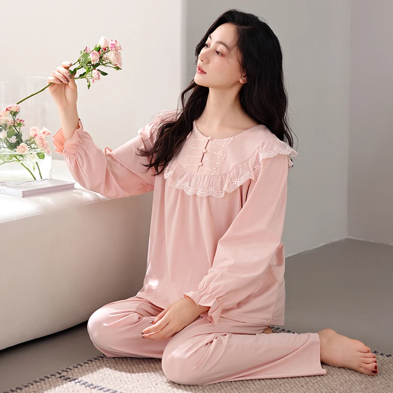 秋季新款高档长袖套头睡衣女士温柔宫廷风高级感可外穿家居服套装