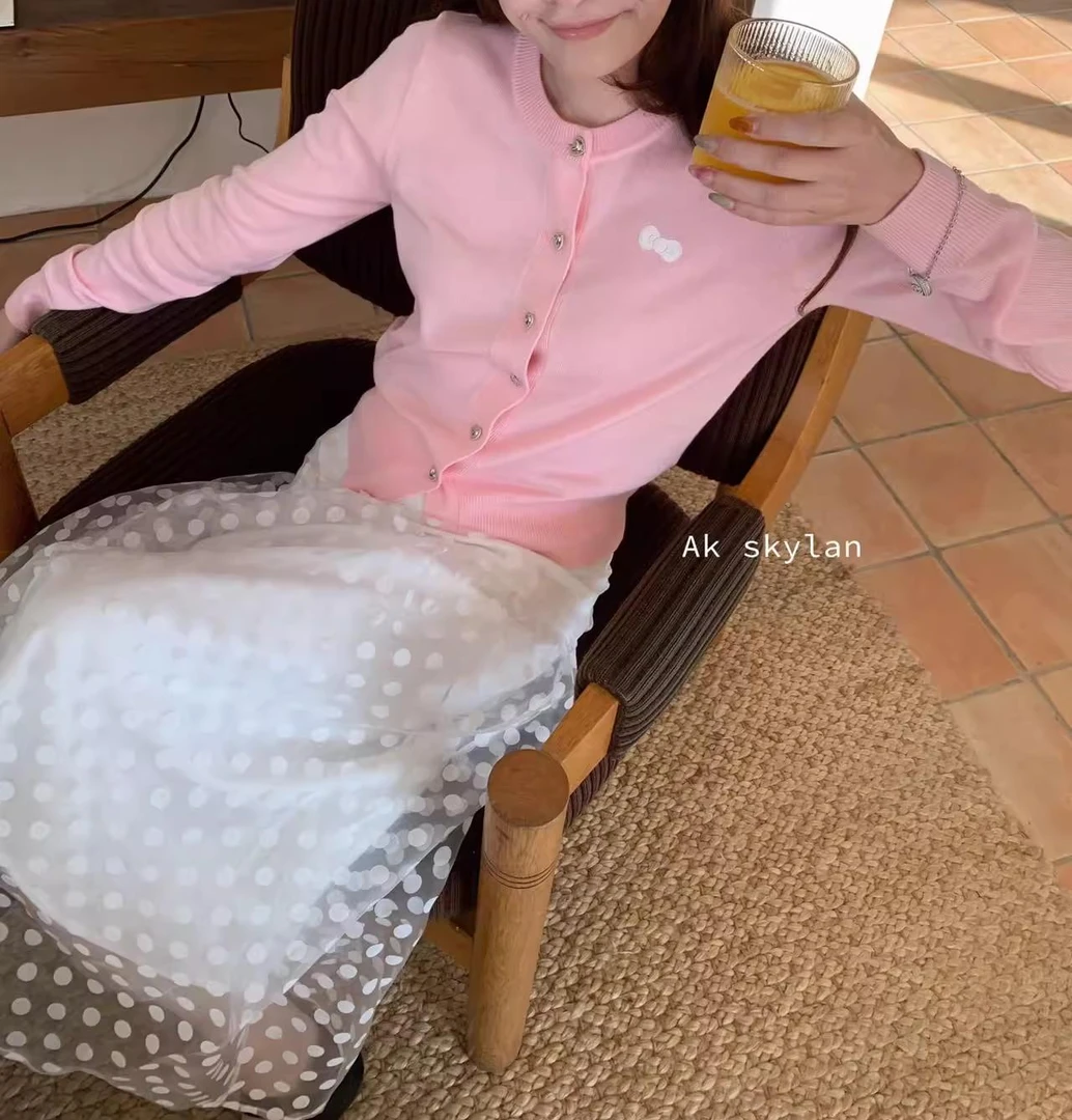 ONEXH·2025年春季新款刺绣蝴蝶结开衫女百搭韩系长袖针织上衣