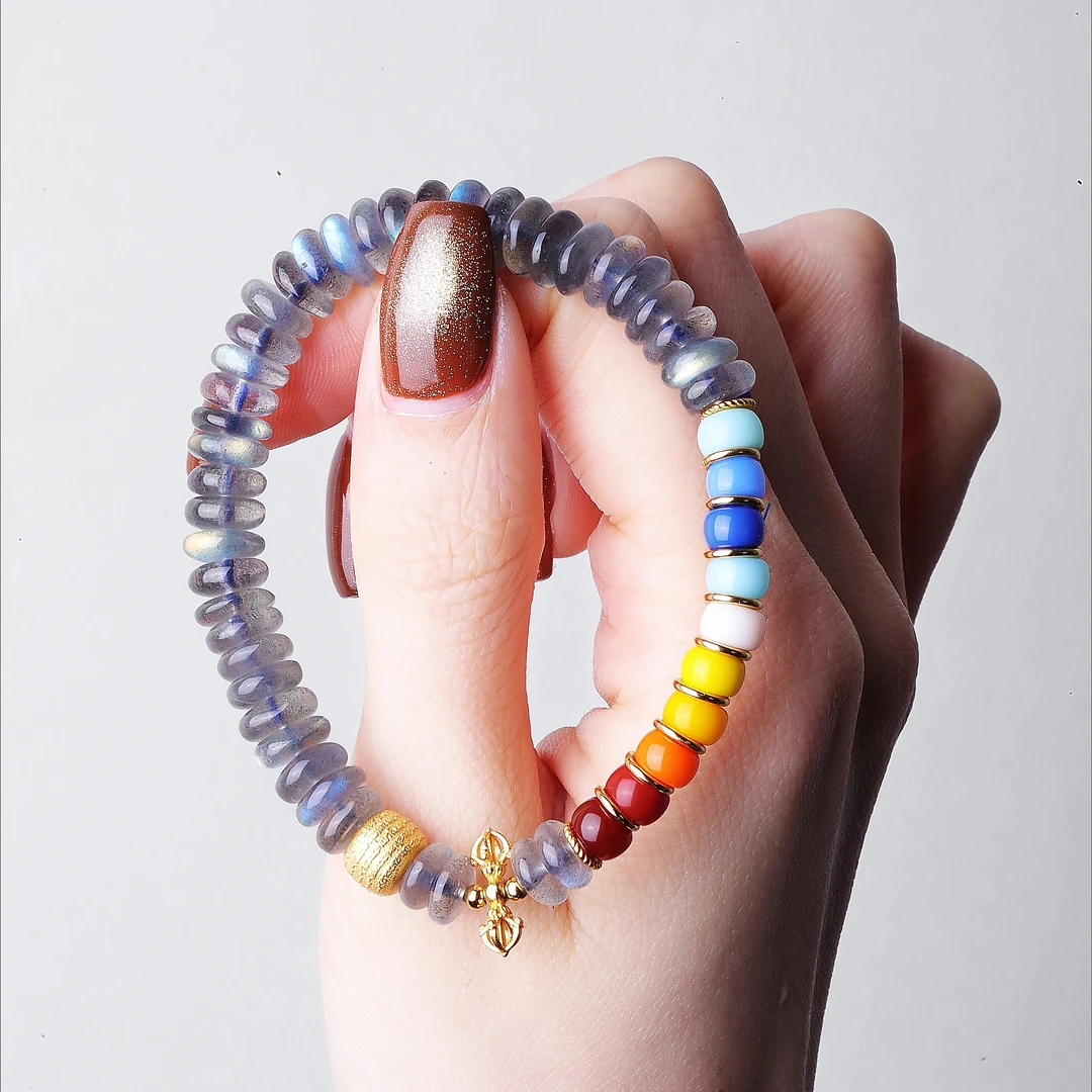 925银手链 七[揽月] S09170 彩色珠珠祥云杵五条灰月光串珠手链