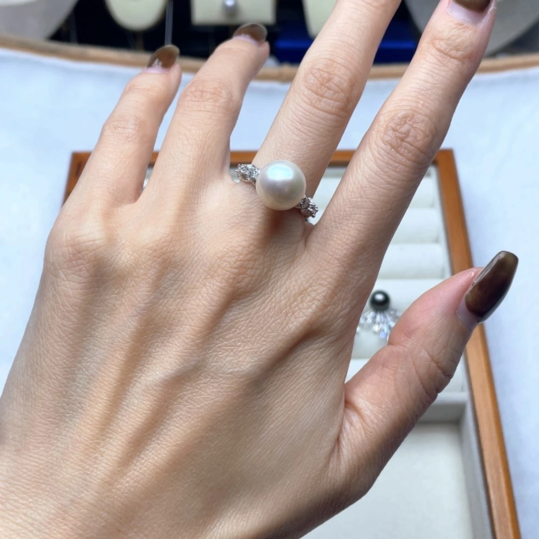 银S925镶嵌戒指淡水珍珠
