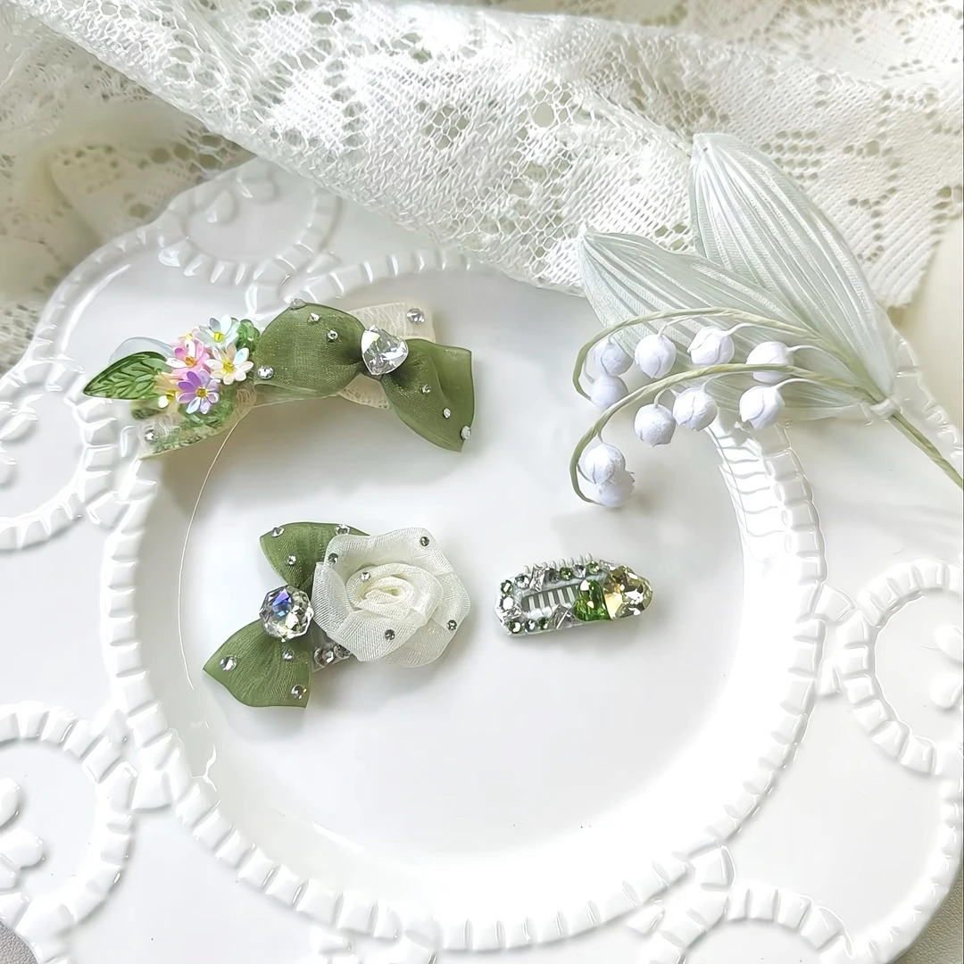 清新绿色系蝴蝶结狗狗宠物发夹马尔济斯约克夏小狗发卡头饰甩不掉
