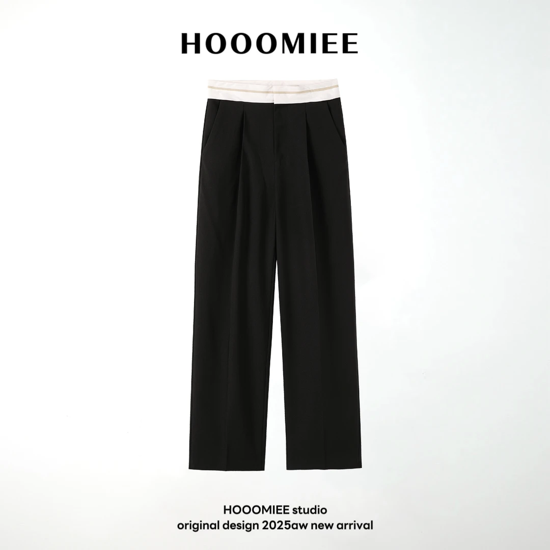 Hooomiee欧美夏季百搭休闲高腰垂坠感烟管女士直筒裤LG011