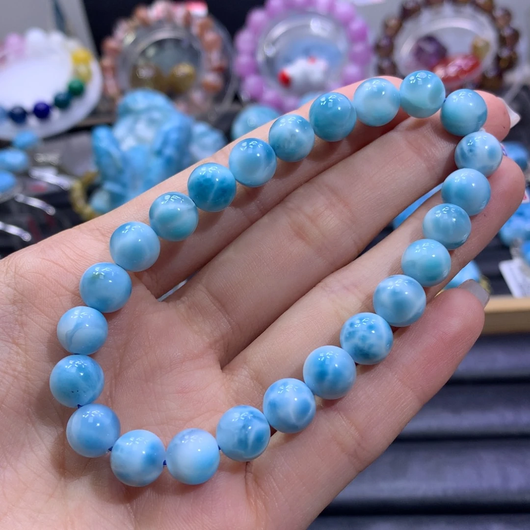 针钠钙石（海纹石）未镶嵌手链艳蓝手串