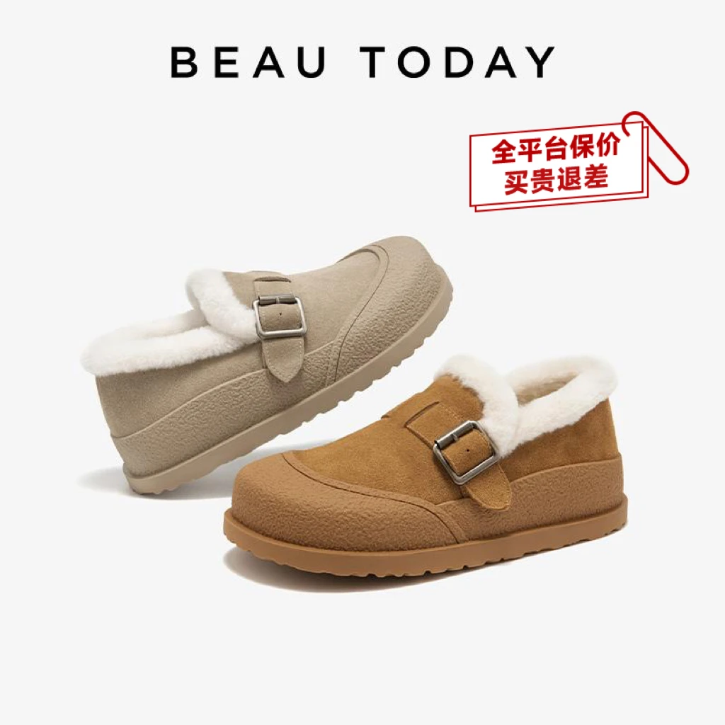BeauToday勃肯女保暖显瘦时尚百搭日常拖毛毛鞋女外穿加绒豆豆鞋