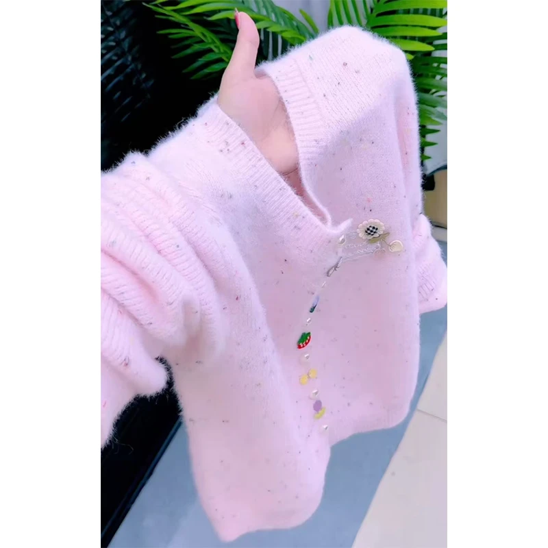 法式气质温柔风圆领针织开衫女秋冬大码胖MM时尚休闲百搭外穿毛衣