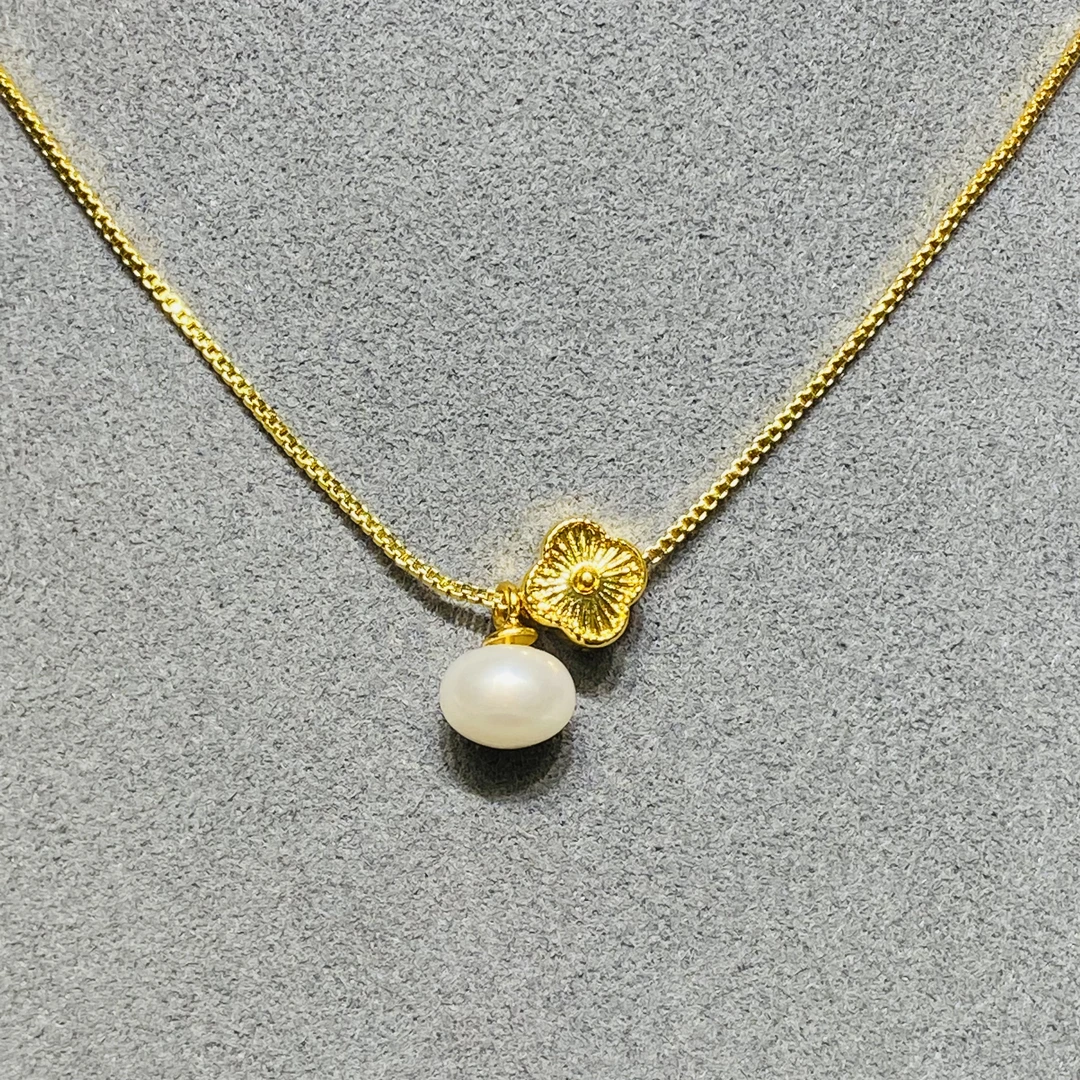 【旺旺金选】 AU999 镭射四叶草 淡水珍珠配件（赠合金链）